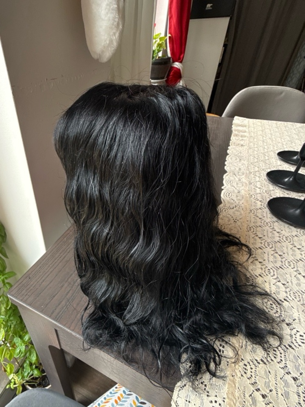 Laflare Black lace front 14” side part 💯Human Hair Wig naturally wavy, jet black